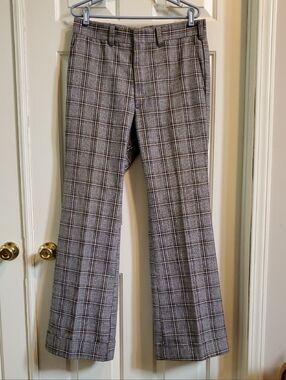 Vintage Lee Men's Black Plaid Trousers with Cuffs 34x34
